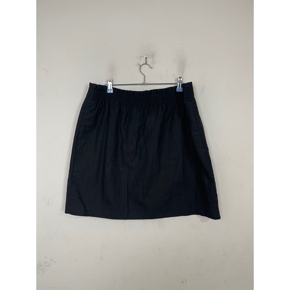 J.Crew Womens Black Linen Cotton Blend Smocked Waist Mini Skirt with Pockets 16